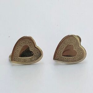 Vintage Gold tone  Heart Earrings with Screw back